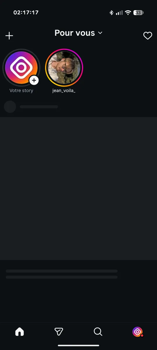 Instagram on Android after removing Reels with Oxbow: no feed and no Reels tab